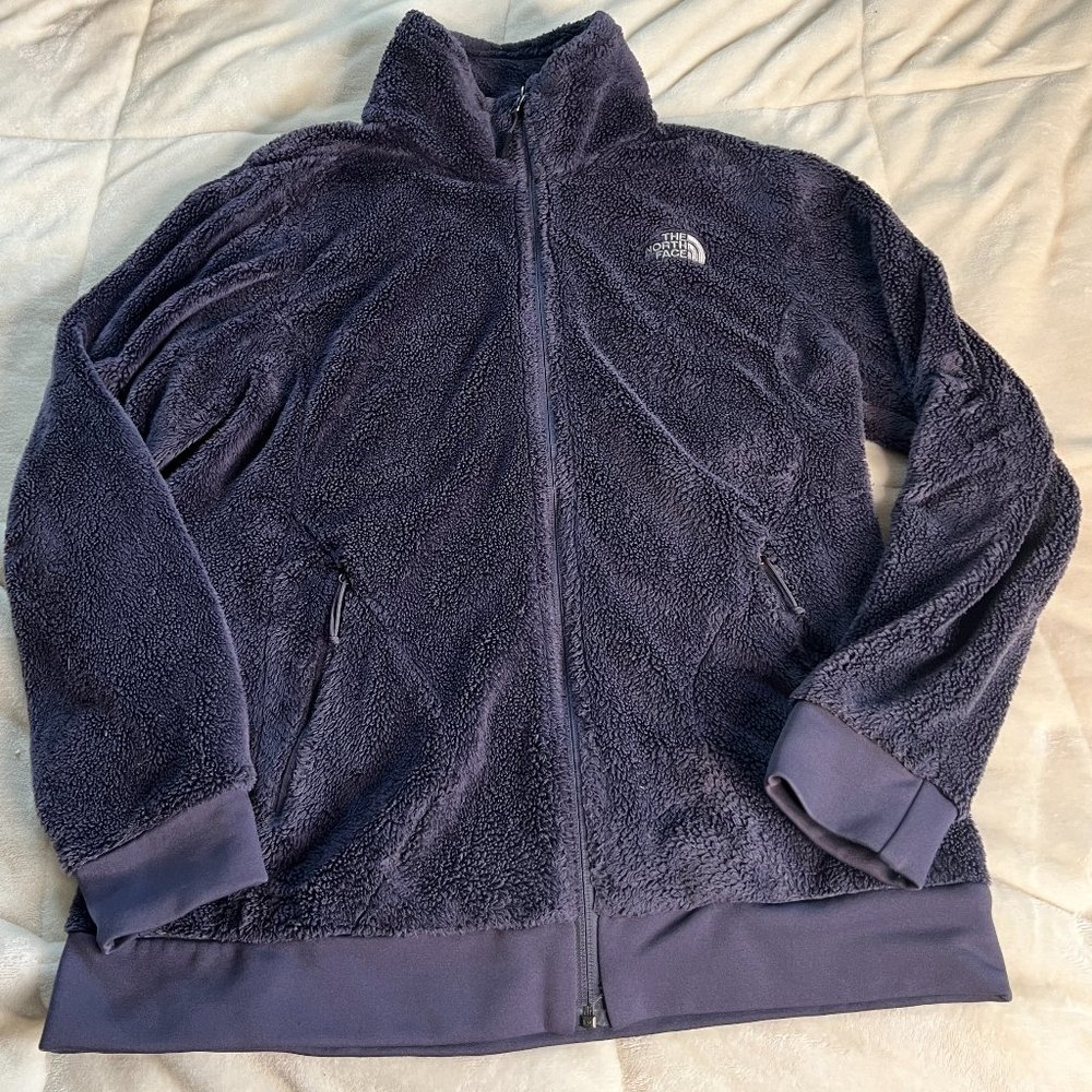 North Face Teddy Fleece Jacket Womens Large Purple Zip Up Ladies Osito